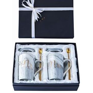 Elegant Marble Mug Set with Gold Spoons